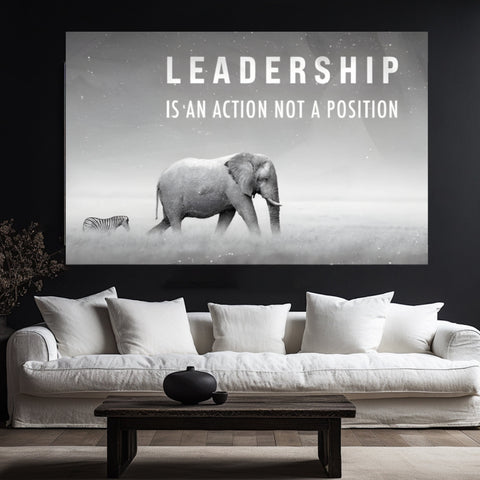 leadership inspirational canvas wall art showing elephant and zebra in minimal black and white design