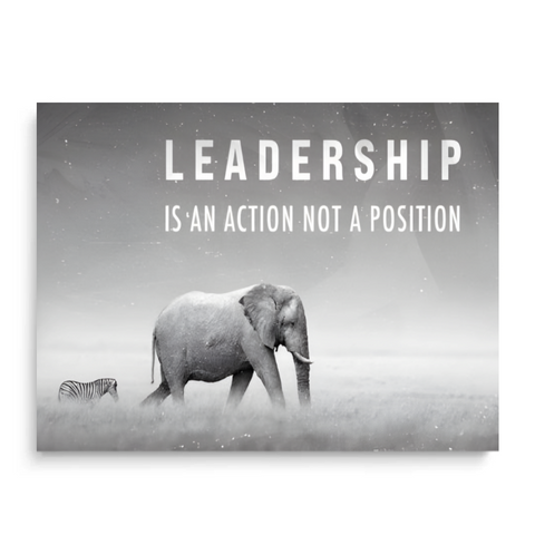 leadership inspirational canvas wall art showing elephant and zebra in minimal black and white design